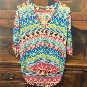 Renee C. Colorful V-Neck Blouse - women small